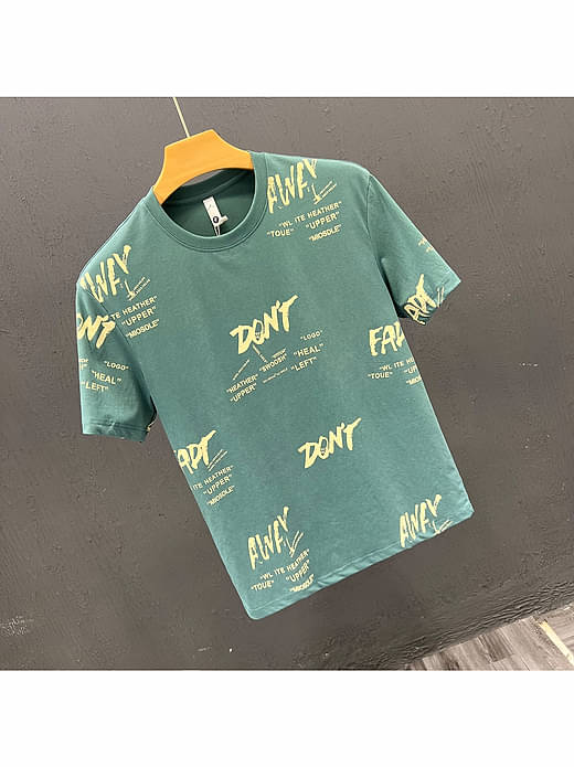 FABRIPPLE Polyester Regular Fit Printed Half Sleeves Men's Round T-Shirt - yellow Green