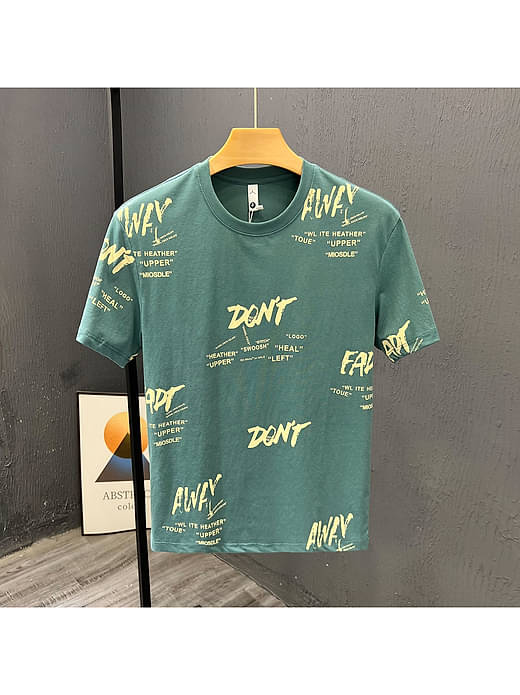 FABRIPPLE Polyester Regular Fit Printed Half Sleeves Men's Round T-Shirt - yellow Green